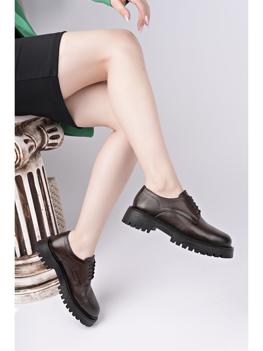 Kahverengi BLANCA Kadın Bağcıklı Hakiki Deri Kalın Taban Günlük Casual Makosen Ayakkabı-6