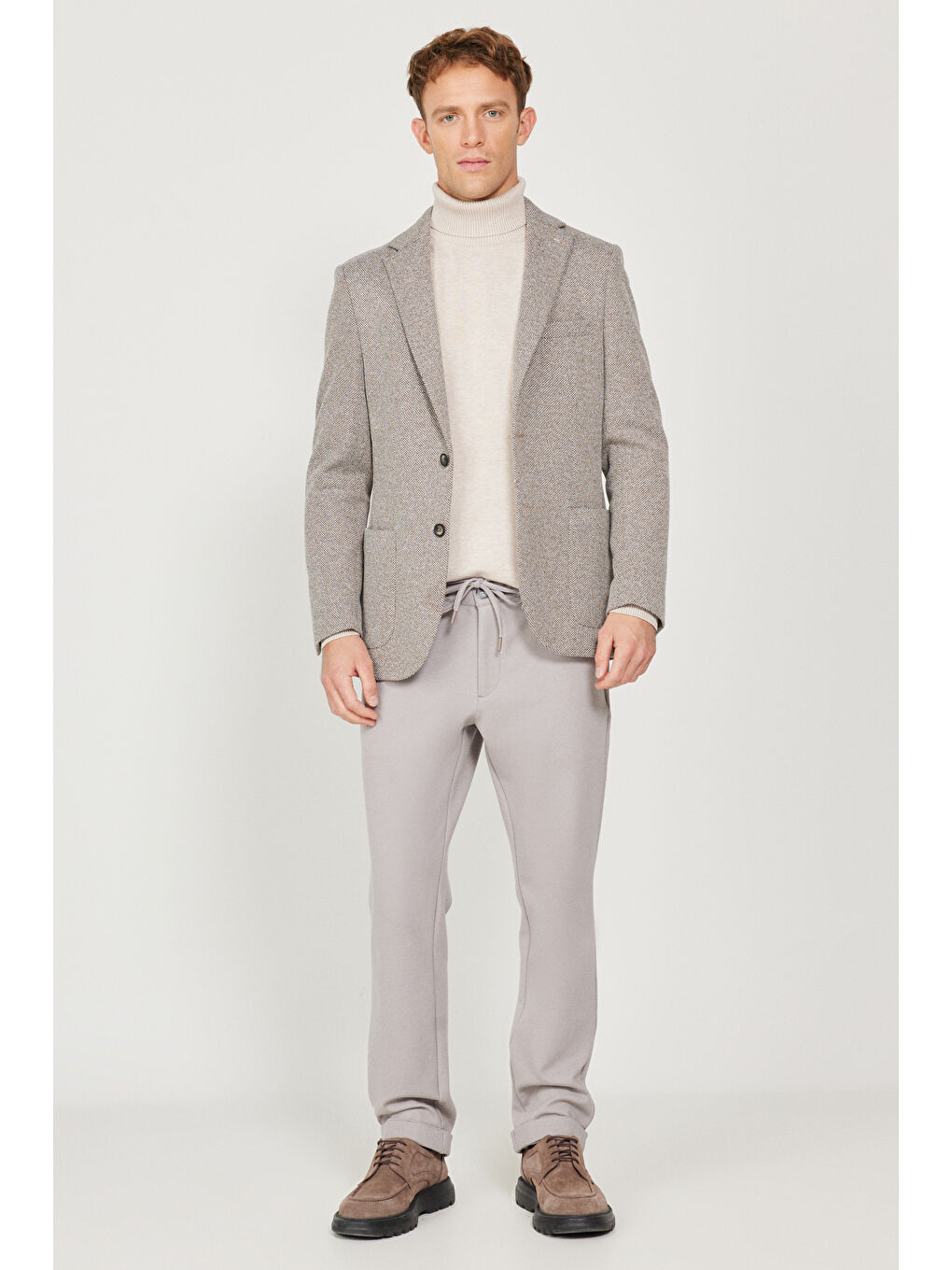 Erkek Kahverengi Slim Fit Dar Kesim Mono Yaka Armürlü Ceket-1