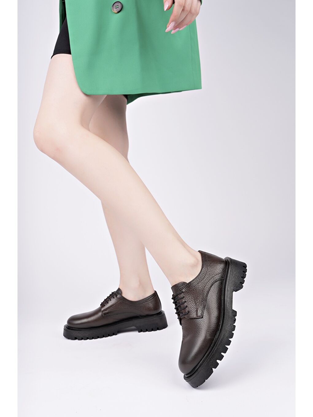 Kahverengi BLANCA Kadın Bağcıklı Hakiki Deri Kalın Taban Günlük Casual Makosen Ayakkabı-7