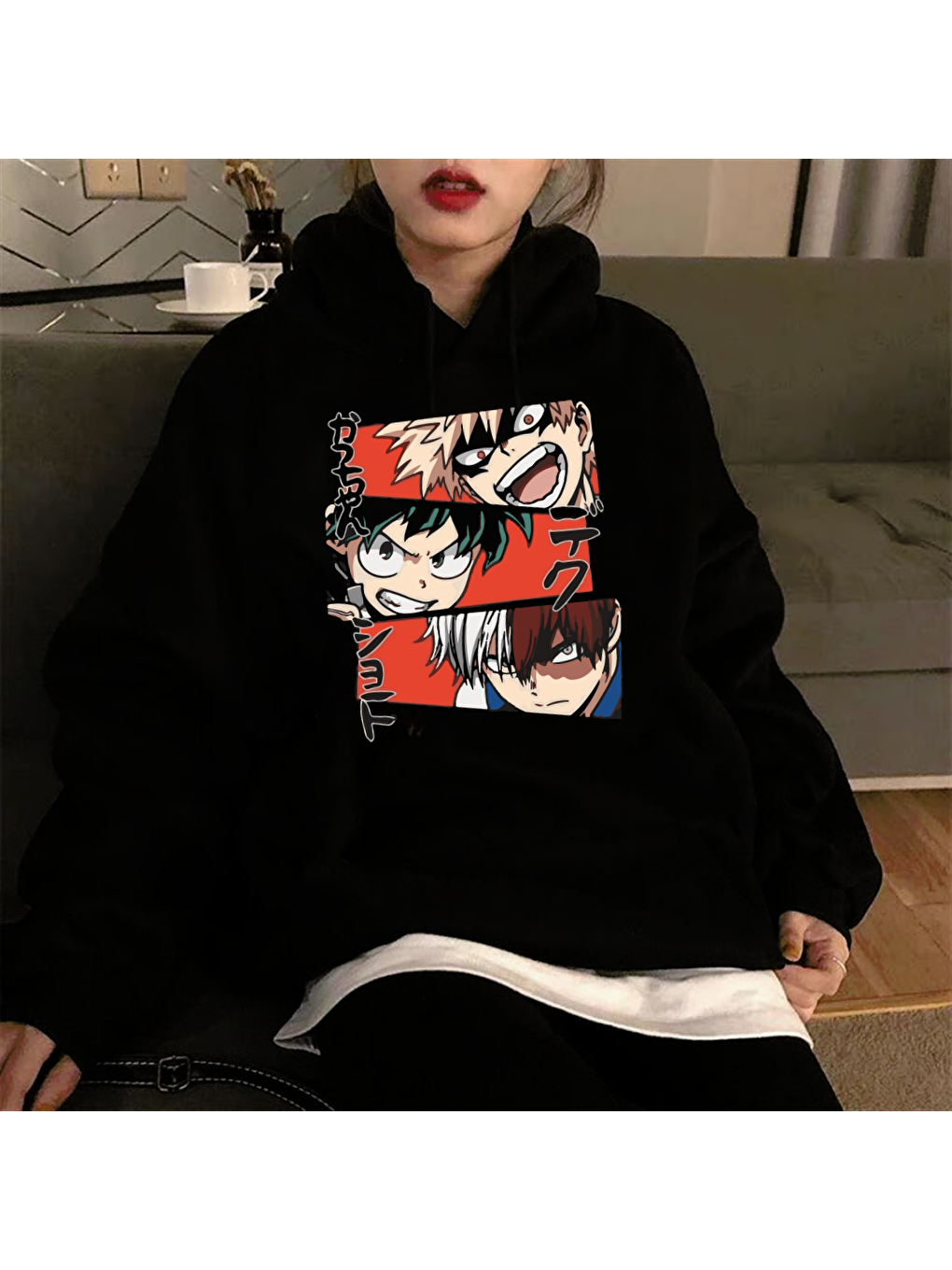 Touz Moda Siyah Anime My Hero Academia Oversize Hoodie - 1