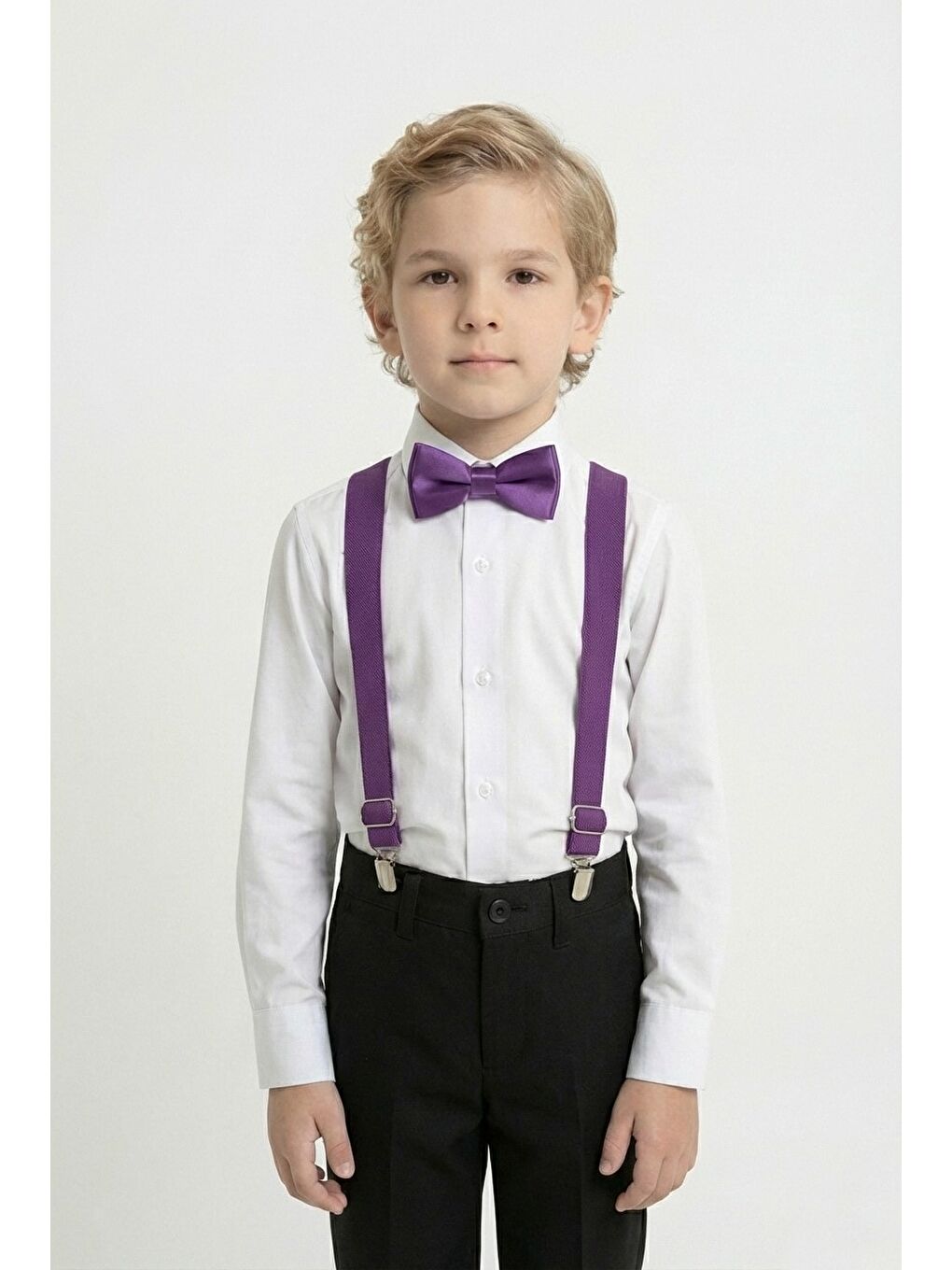 Mor Beyaz Gömlekli Erkek Çocuk Takım M00787-2