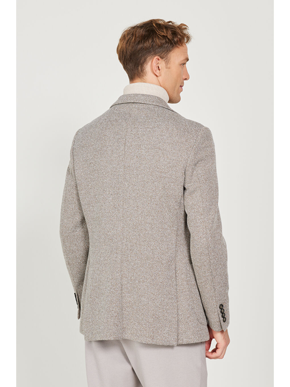 Erkek Kahverengi Slim Fit Dar Kesim Mono Yaka Armürlü Ceket-5