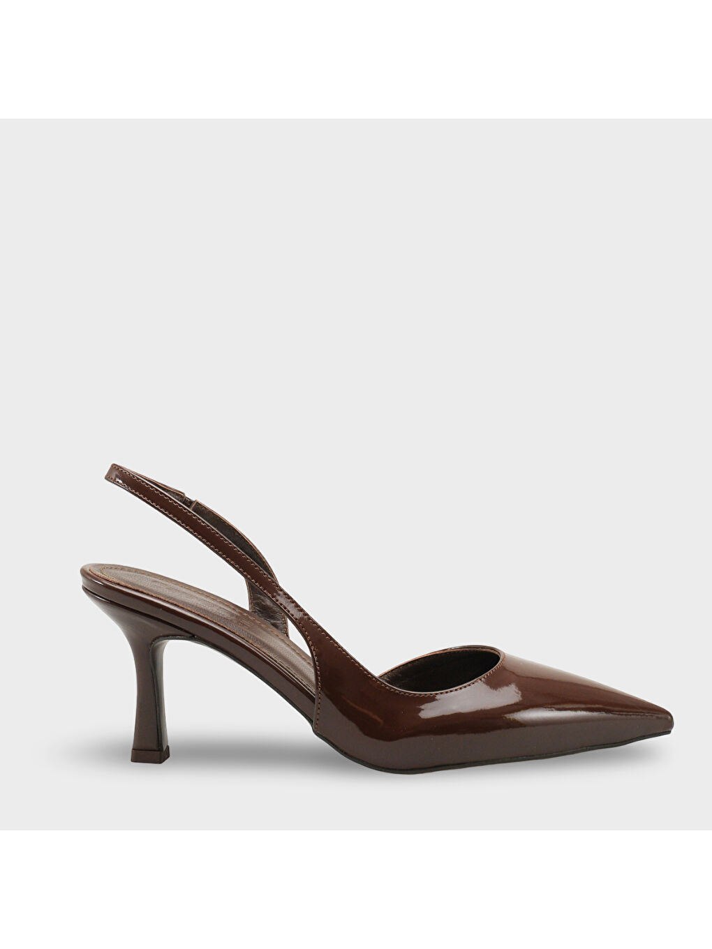 Kahverengi Ramonda Hakiki Deri Astarlı Sivri Burunlu Orta Topuklu Arkası Açık Kadın Ayakkabı