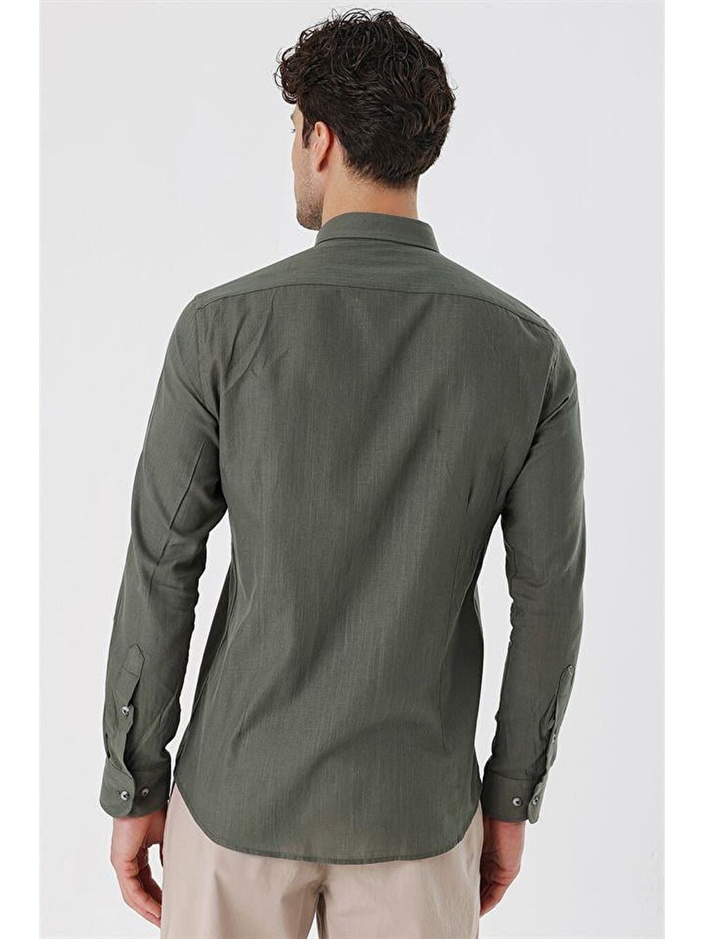 Haki Kısalabilir Kollu Cepsiz Biyeli %100 Pamuk Casual Slim Fit Dar Kesim Gömlek 1004230179-5