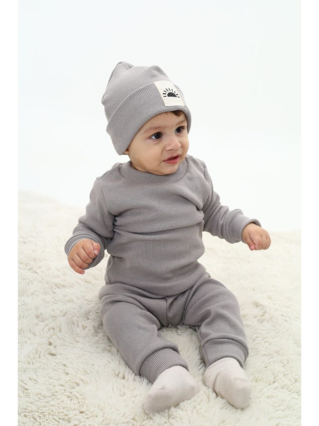 Gri Erkek Bebek 3'lü Takım (Şapka+Alt+Üst) 12128
