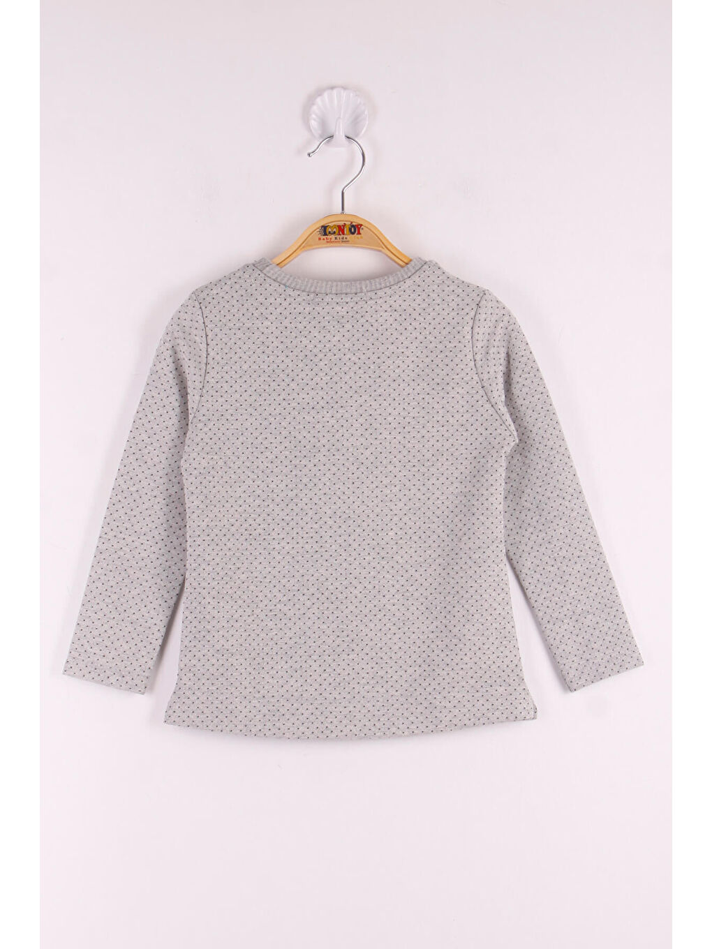 Gri Kız Çocuk Yazı Nakışlı Puanlı T-Shirt-1