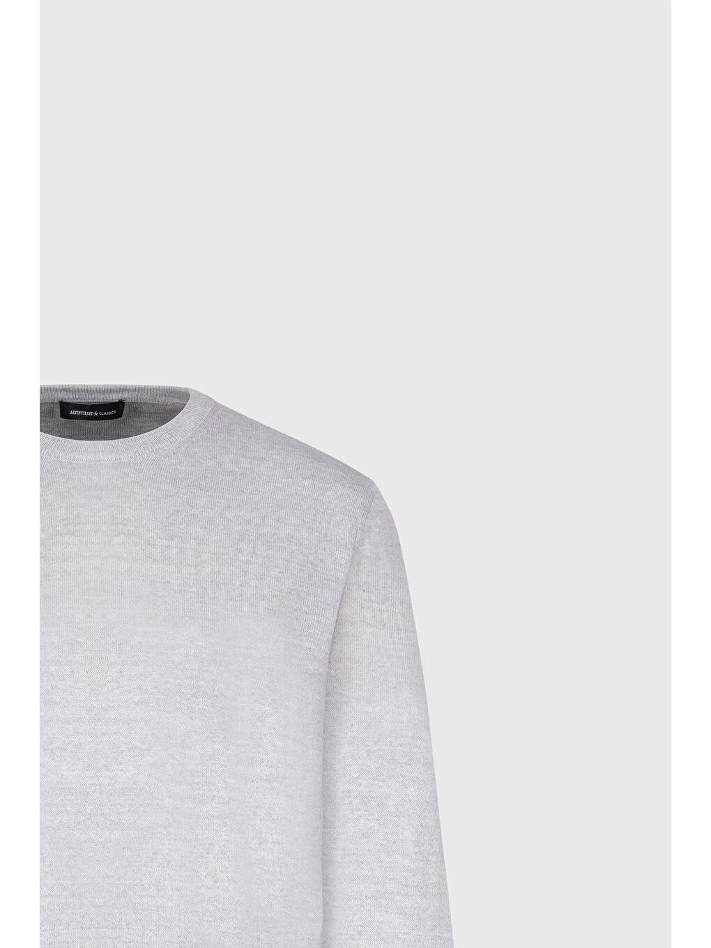 Erkek Açık Gri Standart Fit Normal Kesim Bisiklet Yaka Triko Kazak-6