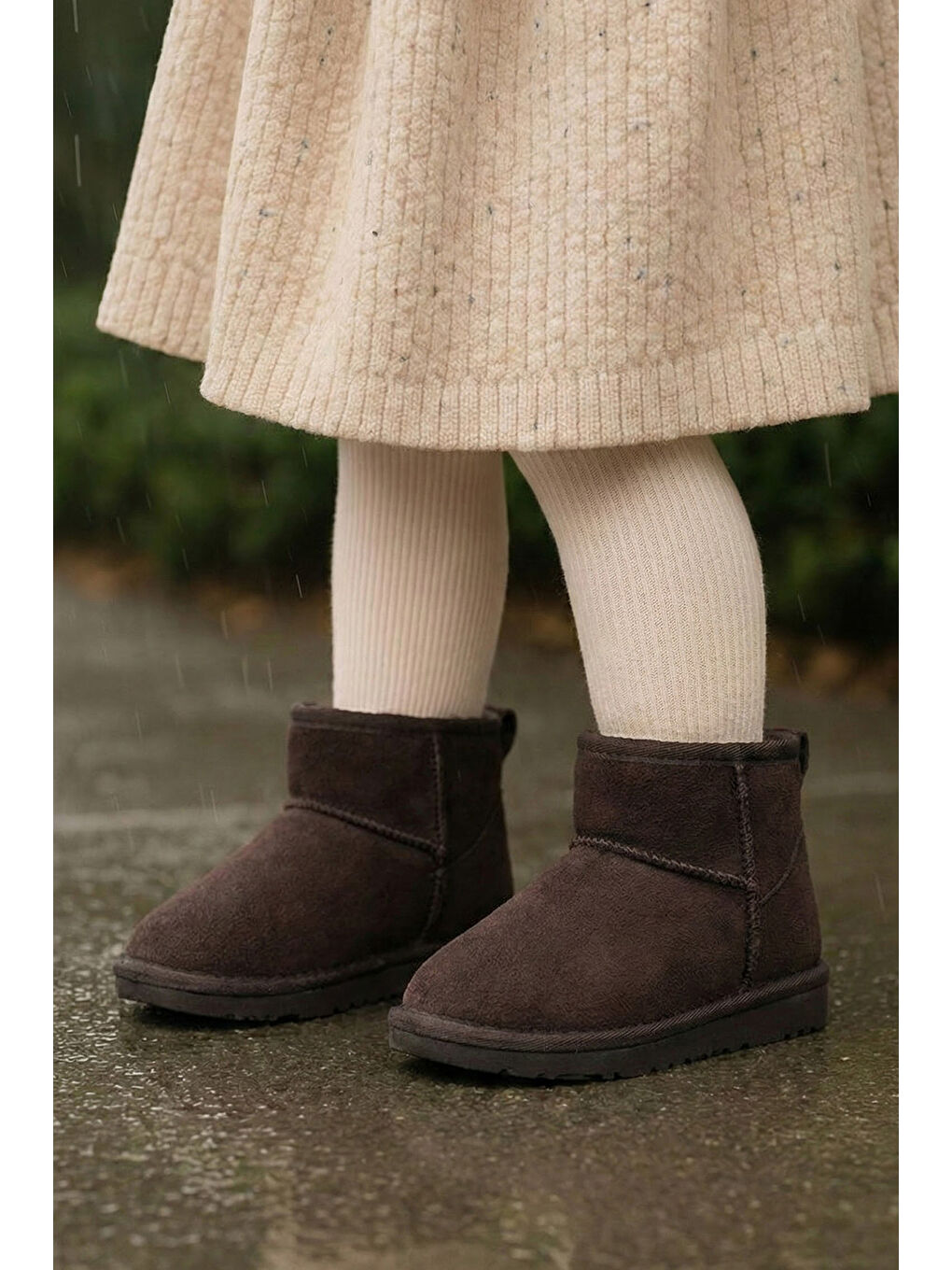 Kahverengi Kız Çocuk Kahve Poli Taban İçi Kürklü Süet Görünümlü Bot