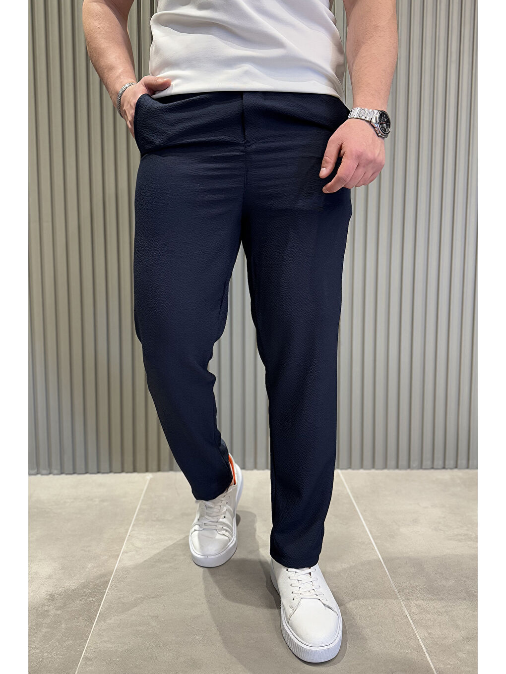 Lacivert Bel Bağcıklı  Erkek Pantolon