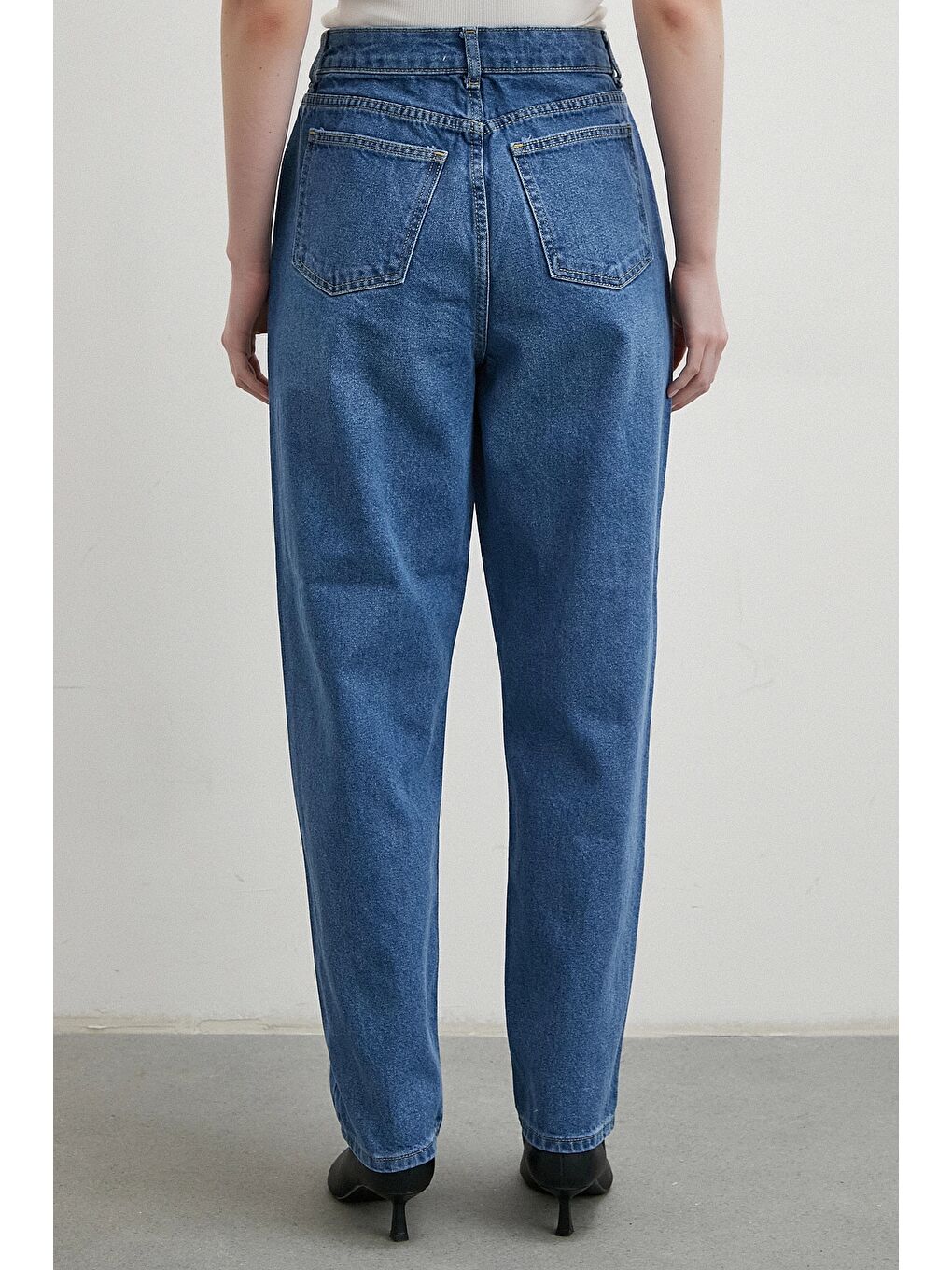 Taş İşlemeli Mom Jean Mavi-5