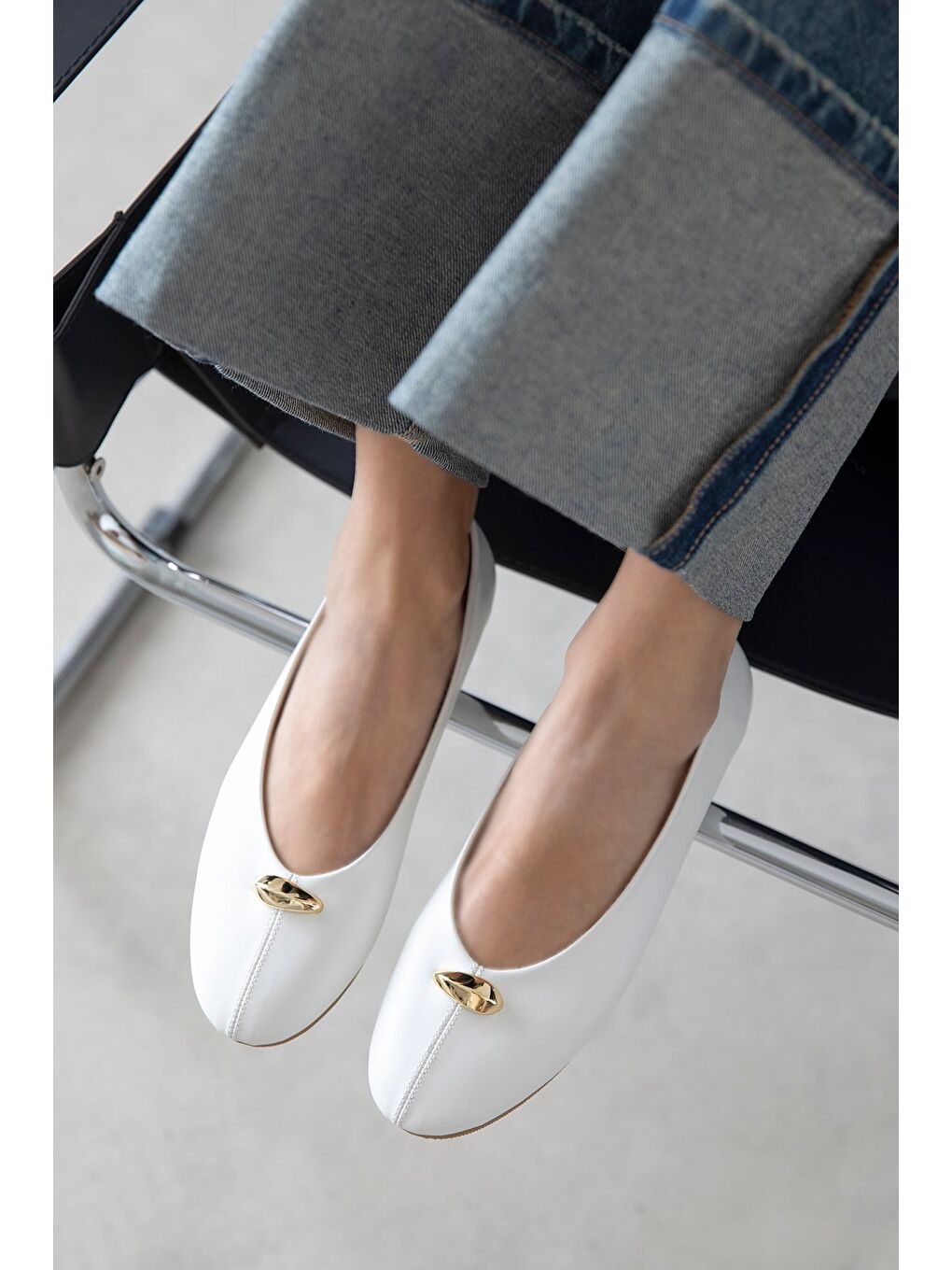 Brett Kadın Aksesuar Detay  Deri Babet Beyaz-1