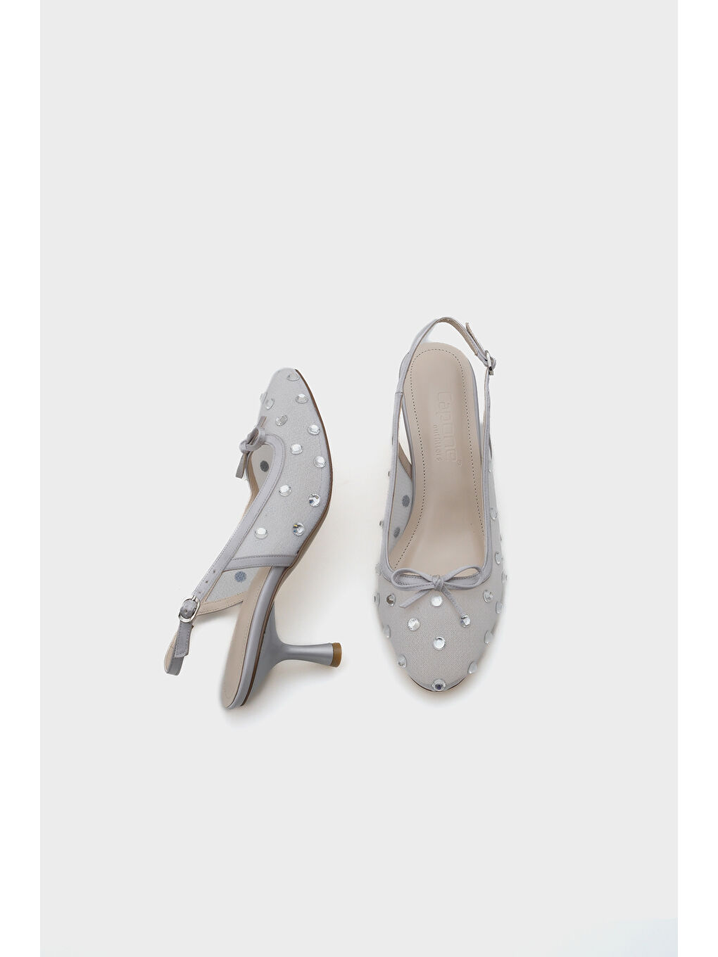 Gri Renie Fileli Taşlı Yuvarlak Burunlu Arkası Bantlı Kadın Ayakkabı-3
