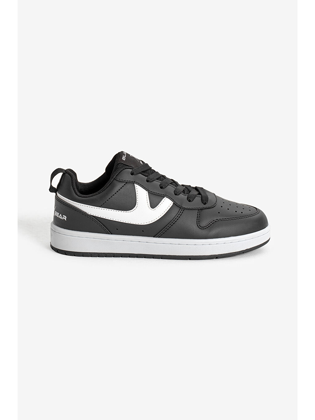 Kadın Siyah Beyaz Termo Taban Şerit Detaylı Bağcıklı Spor Ayakkabı-2