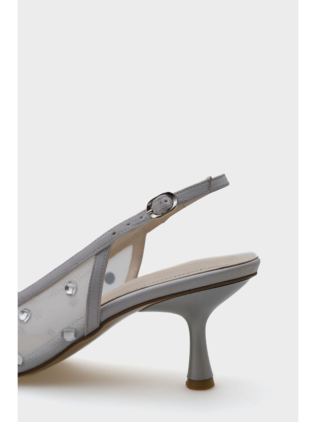 Gri Renie Fileli Taşlı Yuvarlak Burunlu Arkası Bantlı Kadın Ayakkabı-4