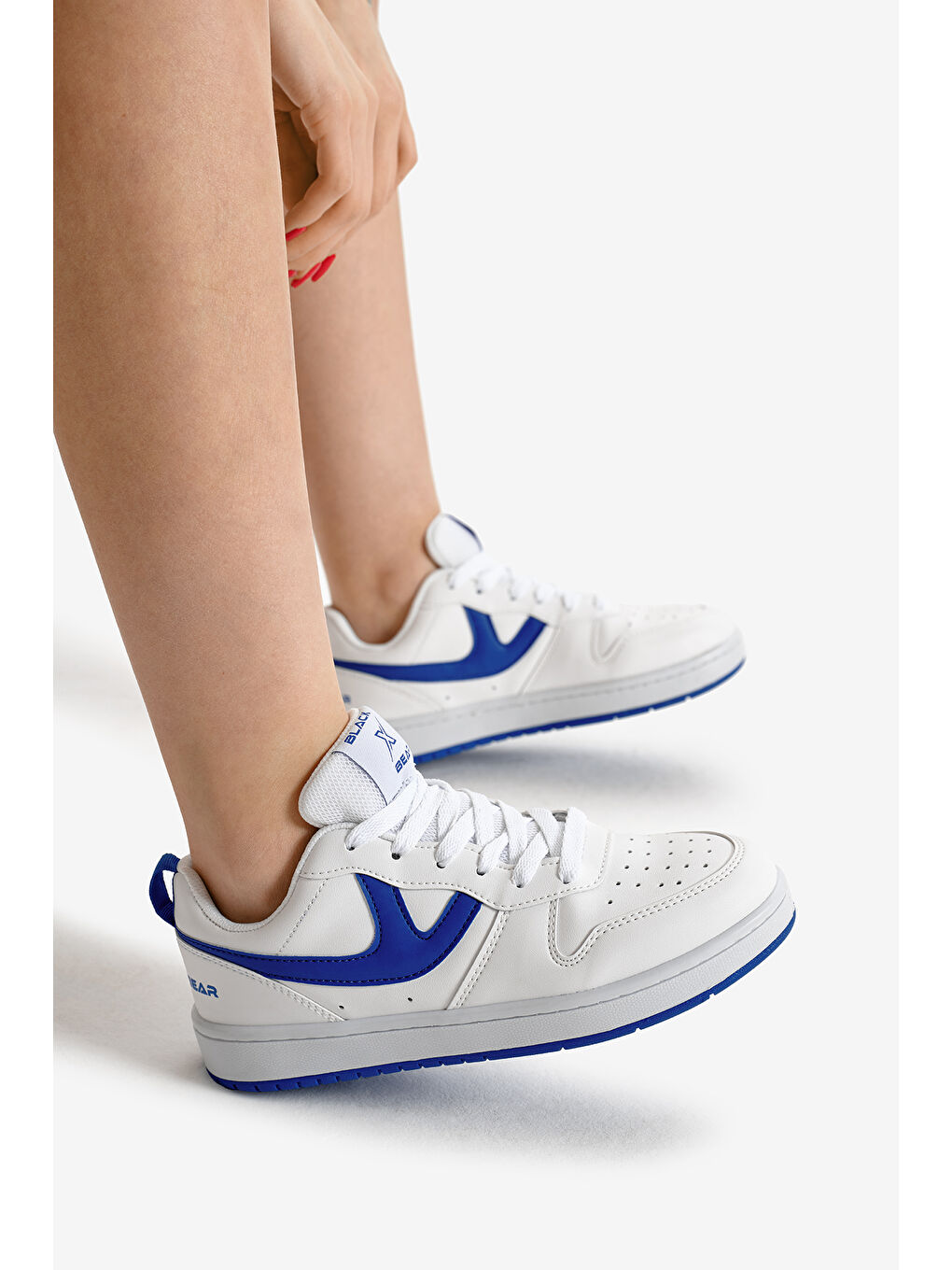 Kadın Beyaz Sax Termo Taban Şerit Detaylı Bağcıklı Spor Ayakkabı-1