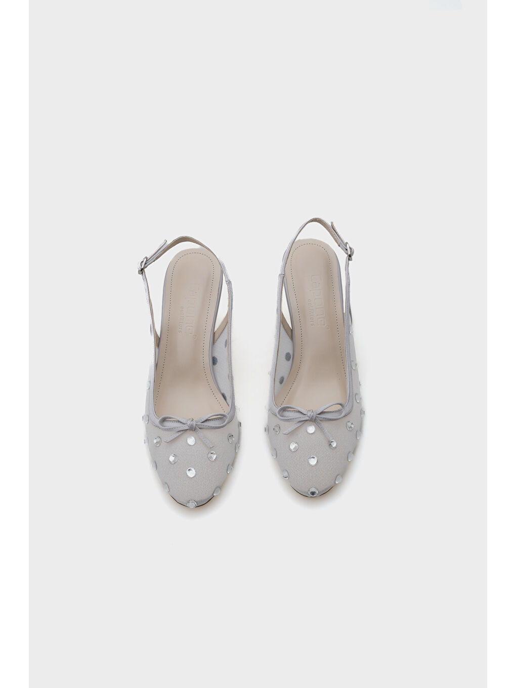 Gri Renie Fileli Taşlı Yuvarlak Burunlu Arkası Bantlı Kadın Ayakkabı-5