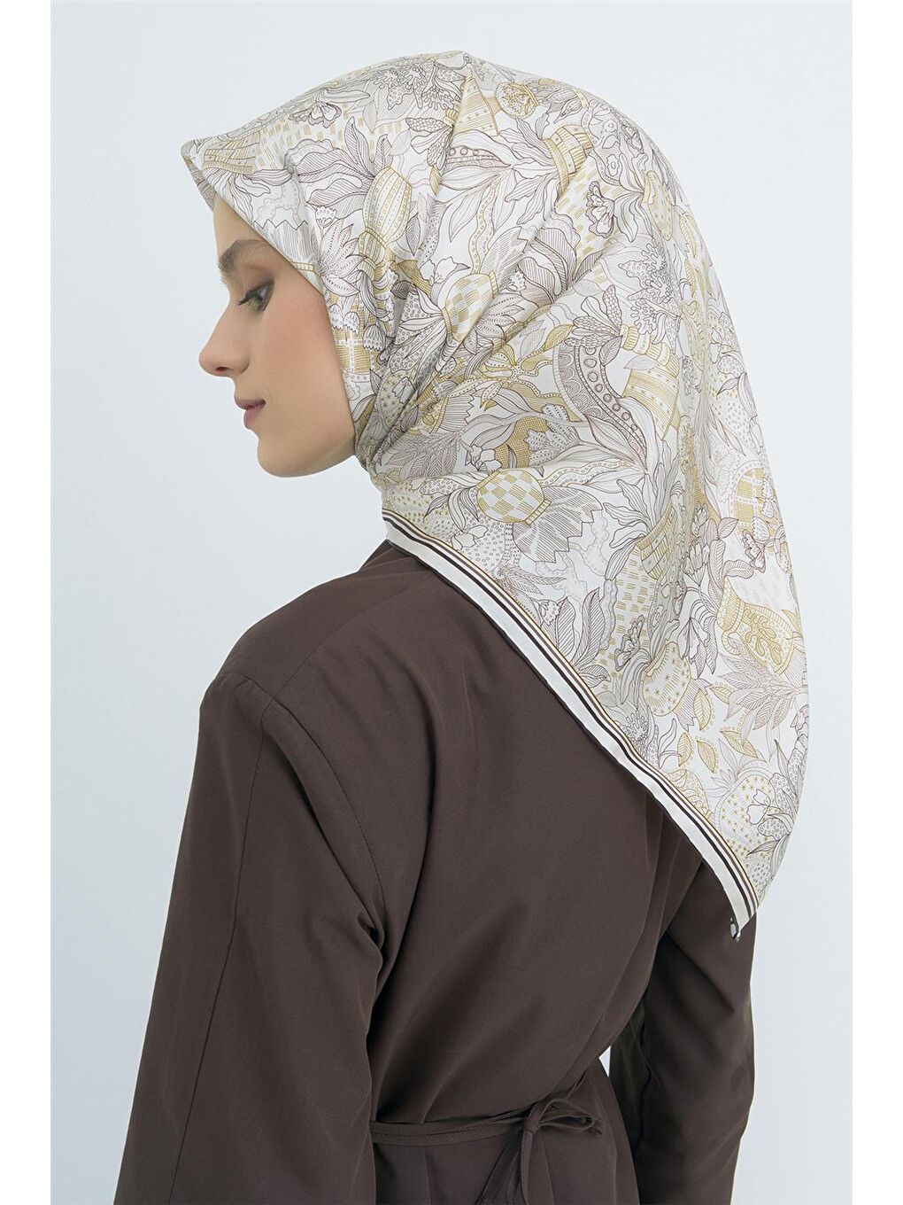 Ekru Saf İpek Sura Eşarp 9508D 54-2