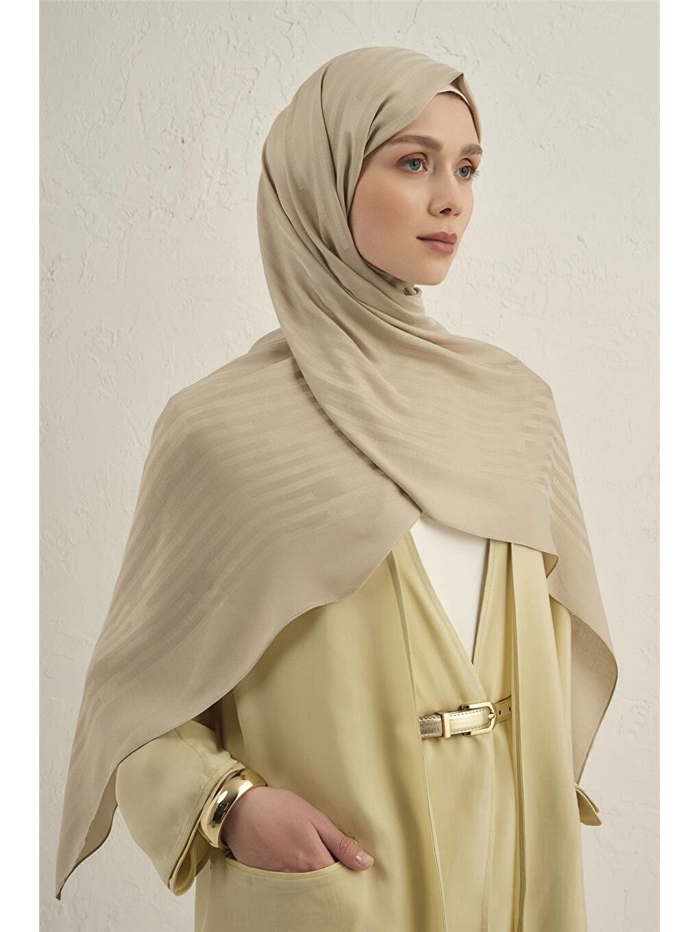 Bej Lyocell Viscon Stripes Şal 2 17