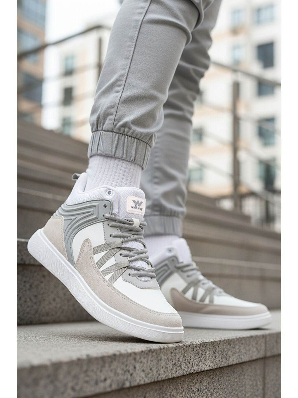 Mavi Buz Gri Hafif Esnek Bağcıklı Erkek Spor Ayakkabı Ferra 2808 M-2