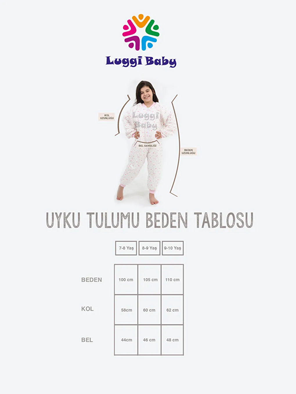 Ekru V Yaka Baskılı Elyaf Dolgulu Kız Çocuk Uyku Tulumu-3