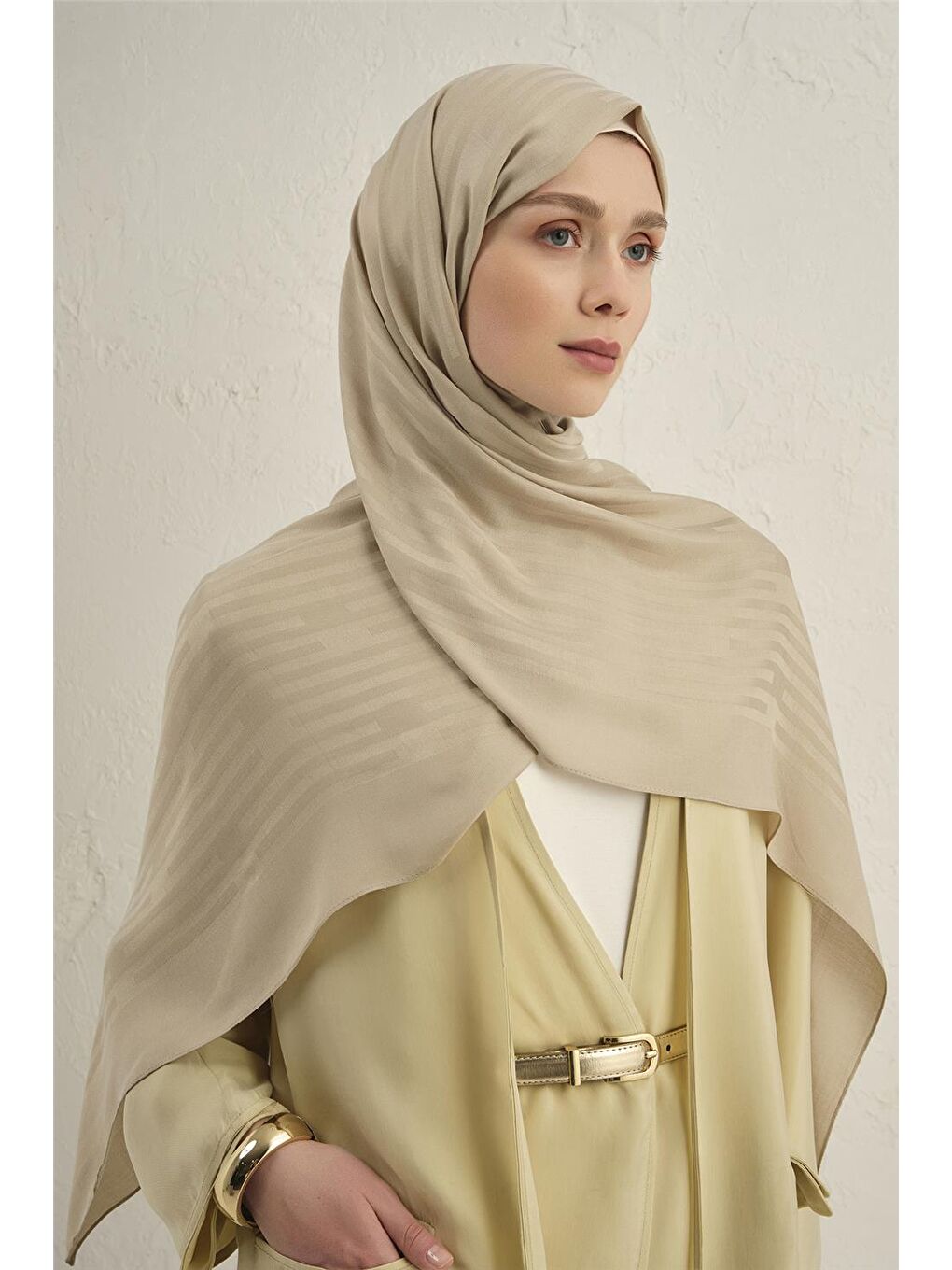 Bej Lyocell Viscon Stripes Şal 2 17-1