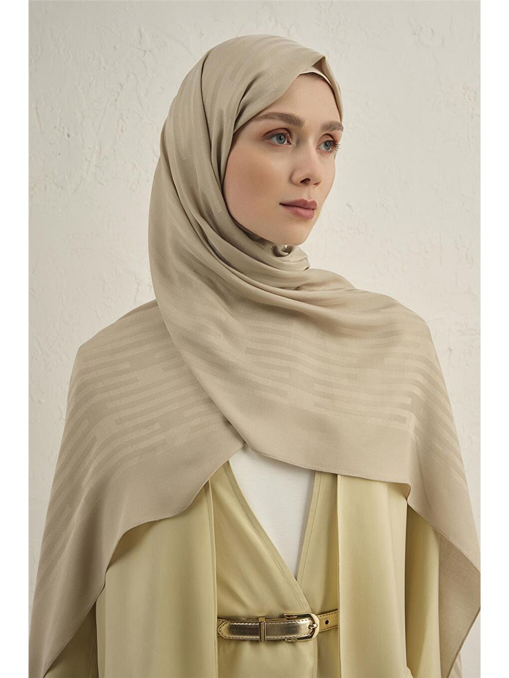 Bej Lyocell Viscon Stripes Şal 2 17-2