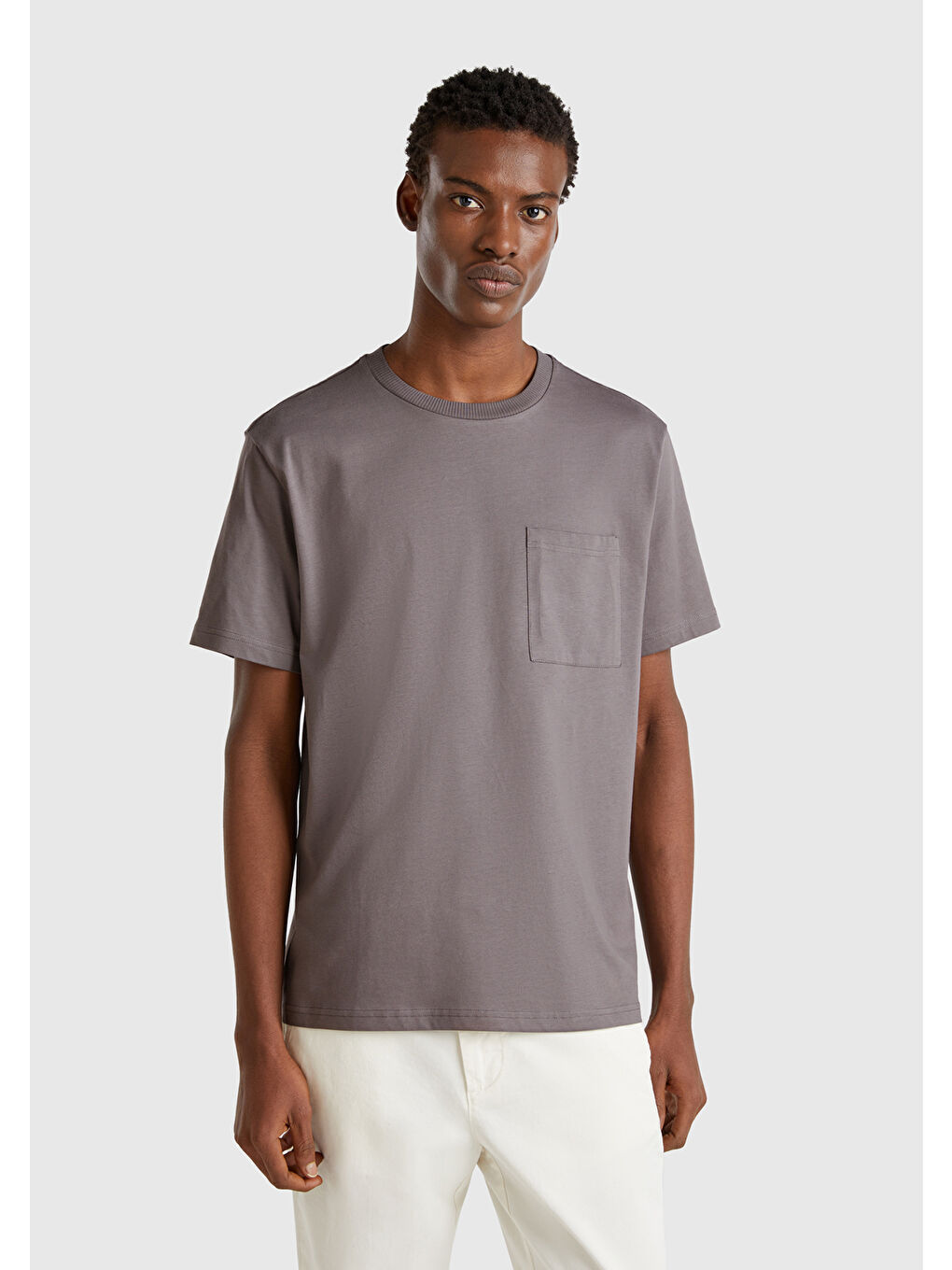 Erkek Antrasit %100 Pamuk Yama Cep Detaylı Oversize Tişört