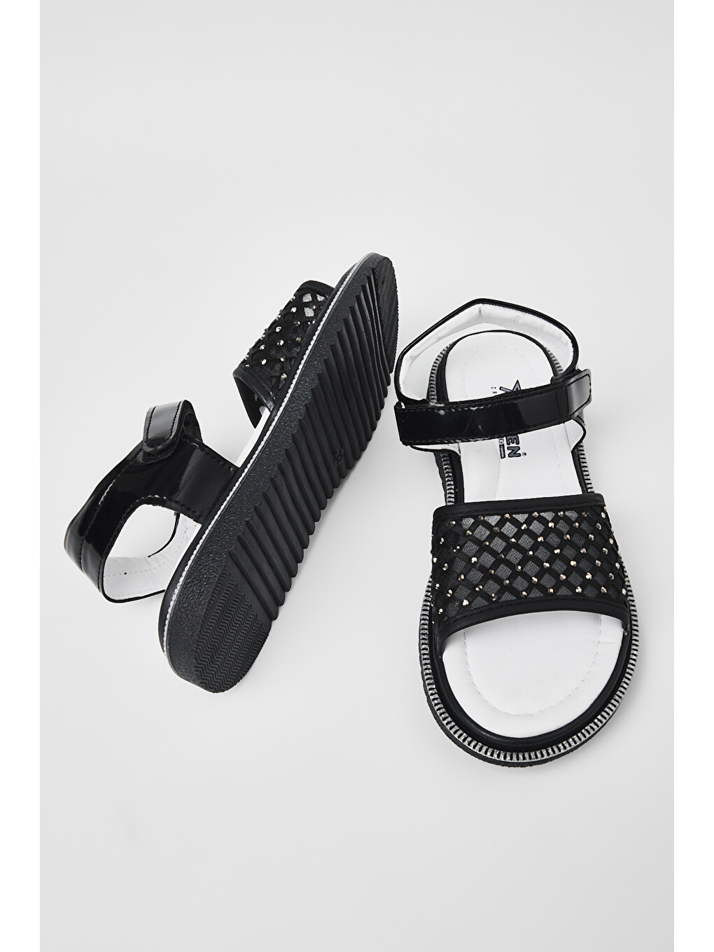 Çocuk Unisex Siyah Çoçuk Taşlı Sandalet-2