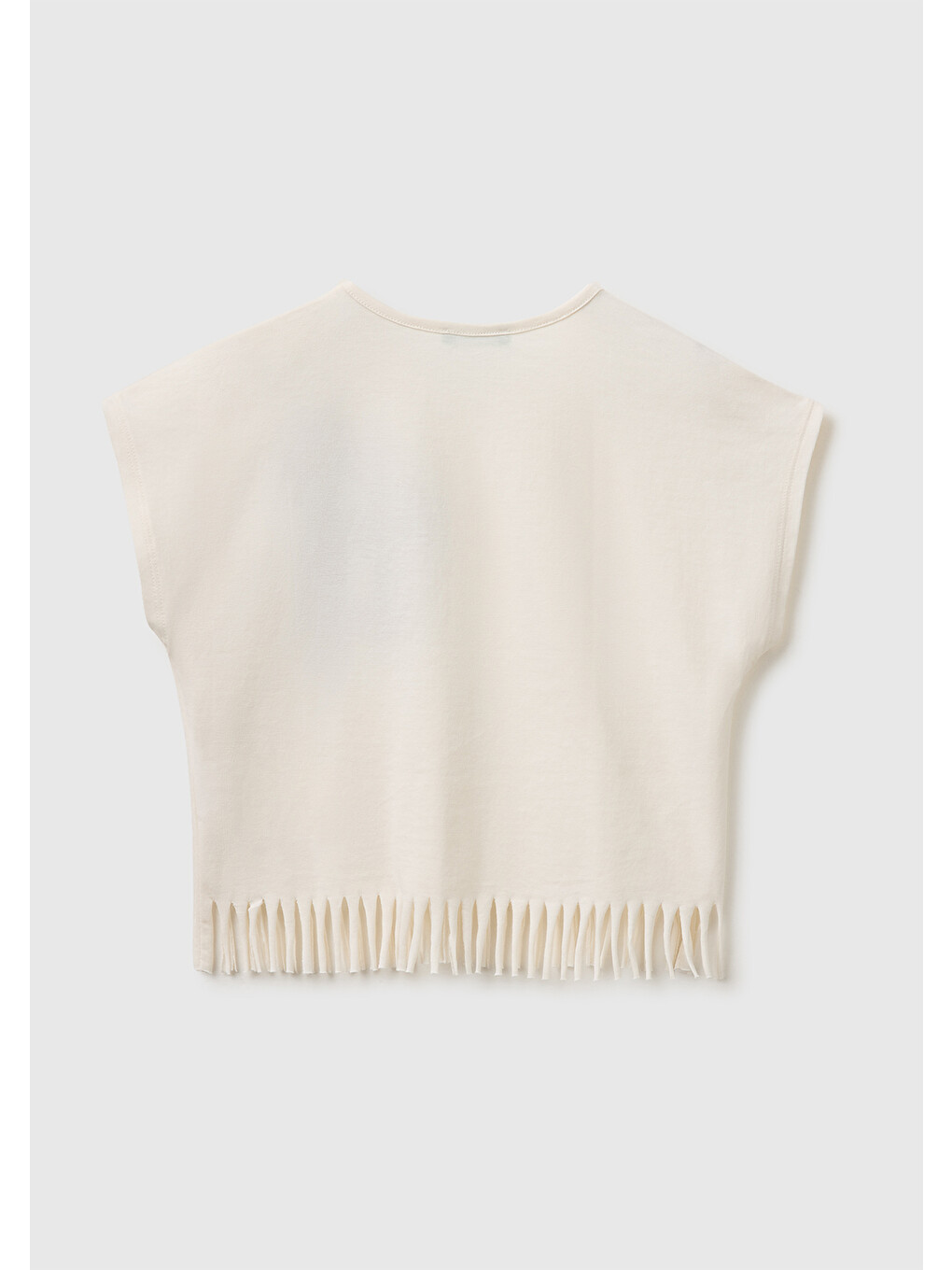 Kız Bebek Ekru Eteği Püskül Detaylı Kimono Kollu T-Shirt-1