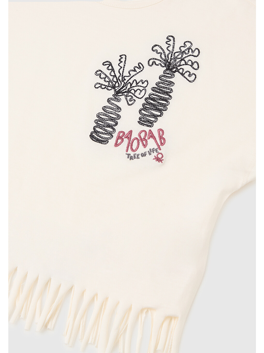 Kız Bebek Ekru Eteği Püskül Detaylı Kimono Kollu T-Shirt-2