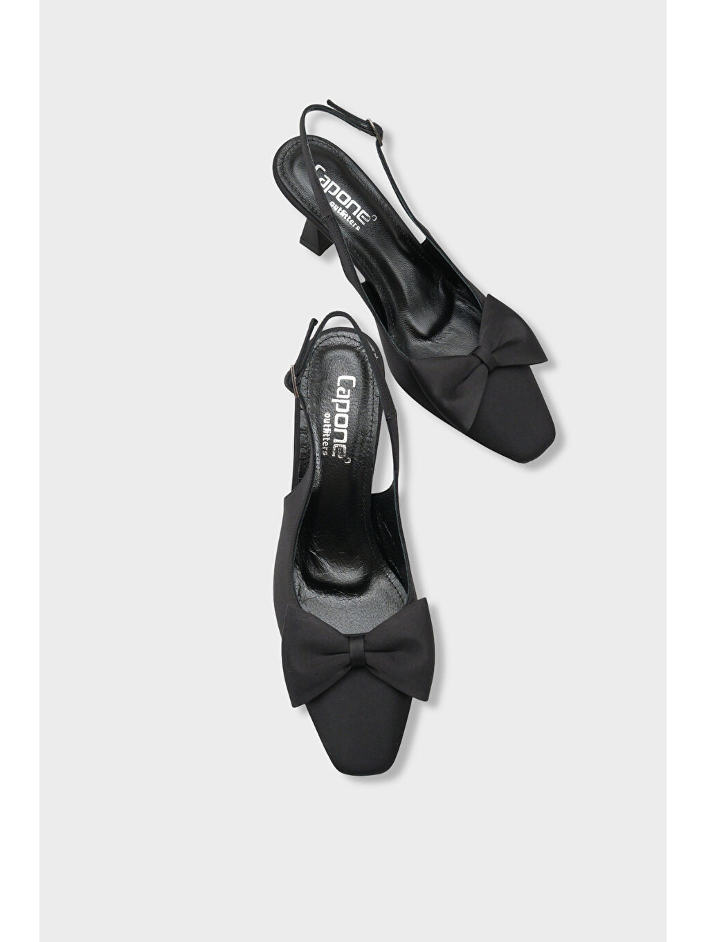 Siyah Pam Küt Sivri Burunlu Fiyonklu Arkası Açık Saten Kadın Ayakkabı-5