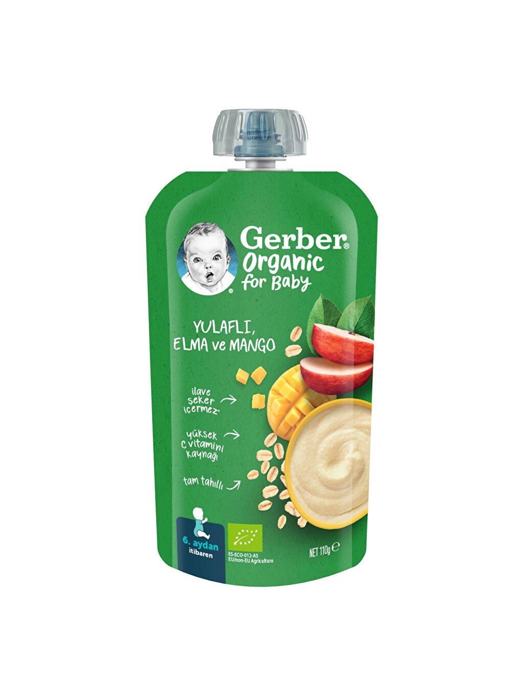 Gerber Renksiz Organik Yulaflı Elma ve Mango Püresi 110g