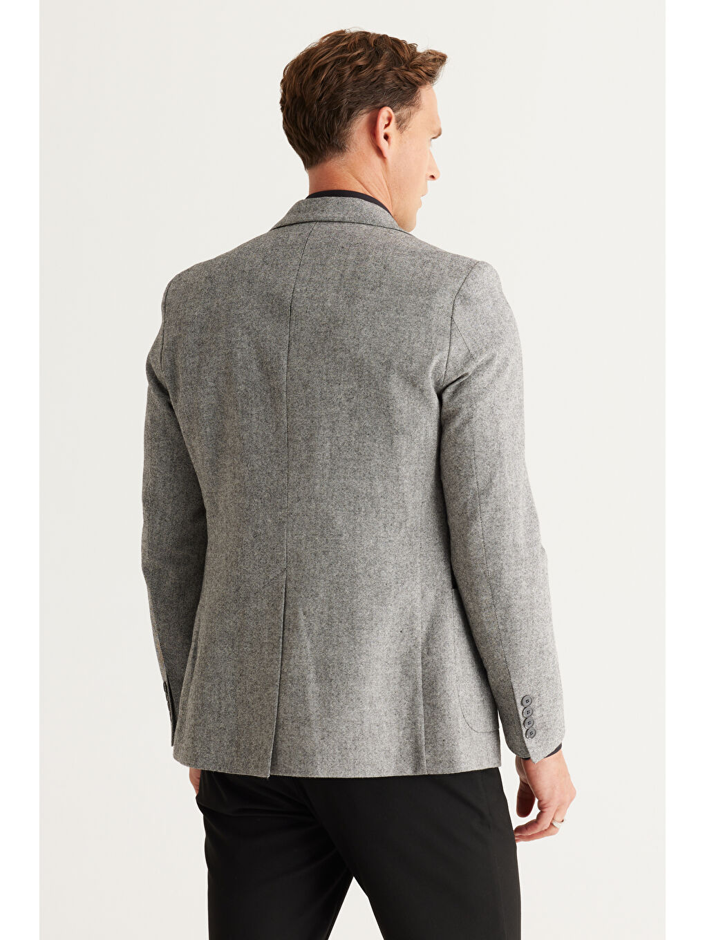 Erkek Gri Slim Fit Dar Kesim Mono Yaka Yünlü Ceket-4