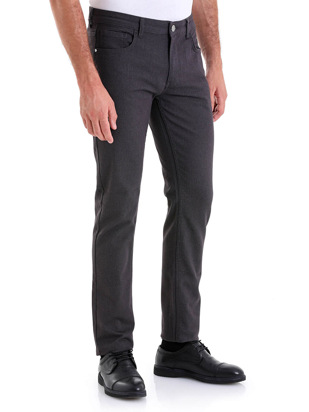 Gri Dinamik Fit Desenli Pamuklu 5 Cep Kanvas Erkek Pantolon-2