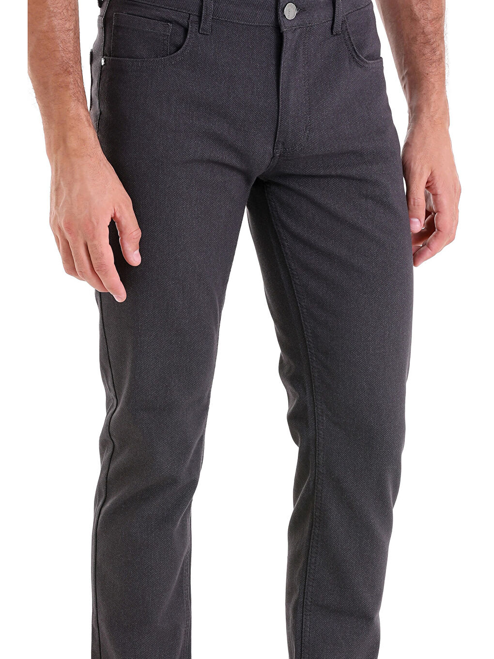 Gri Dinamik Fit Desenli Pamuklu 5 Cep Kanvas Erkek Pantolon-3