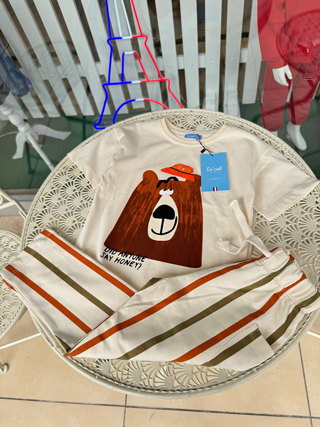 Karışık Hayvancık Desenli T-Shirt Çizgili Eşofman Alt-Üst Takım Erkek Çocuk-3