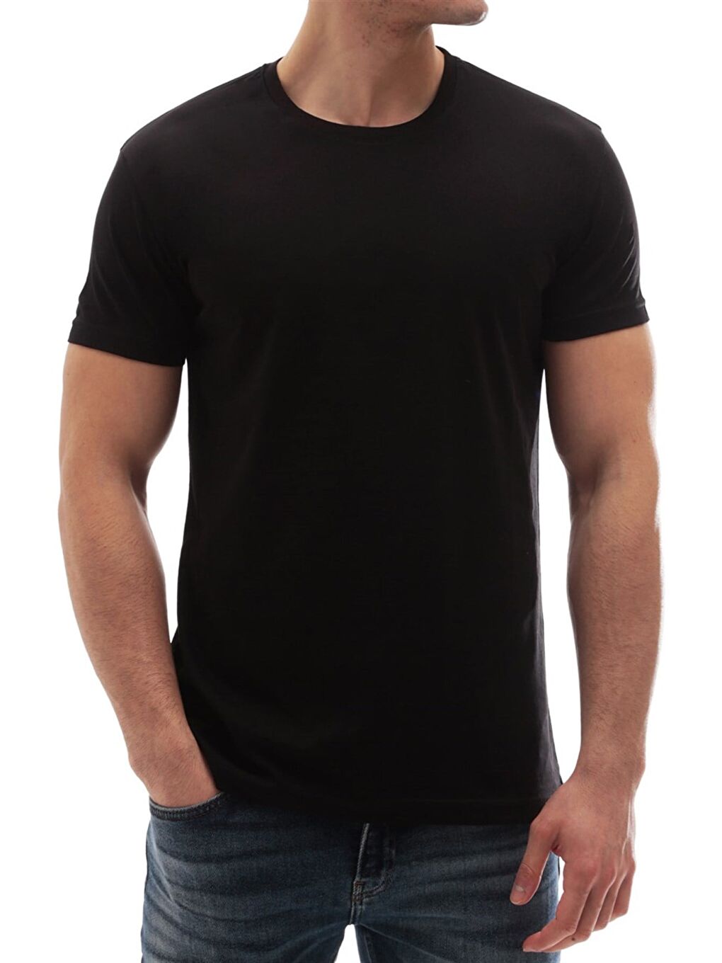 Bisiklet Yaka Basic Tişört Siyah 3006-4