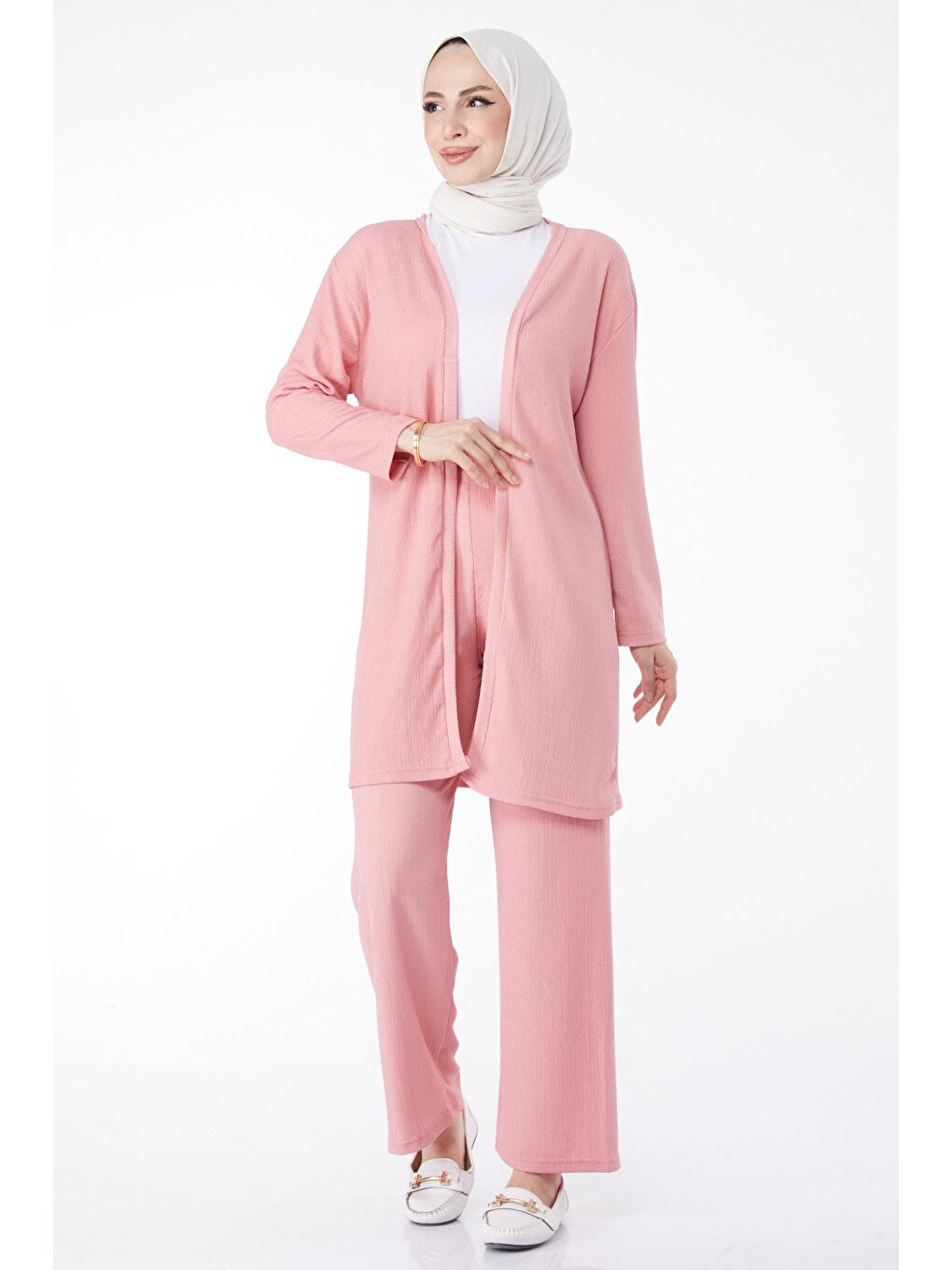 Ceket Yaka Kadın Pembe Kimono Pantolon İkili Takım - 25113