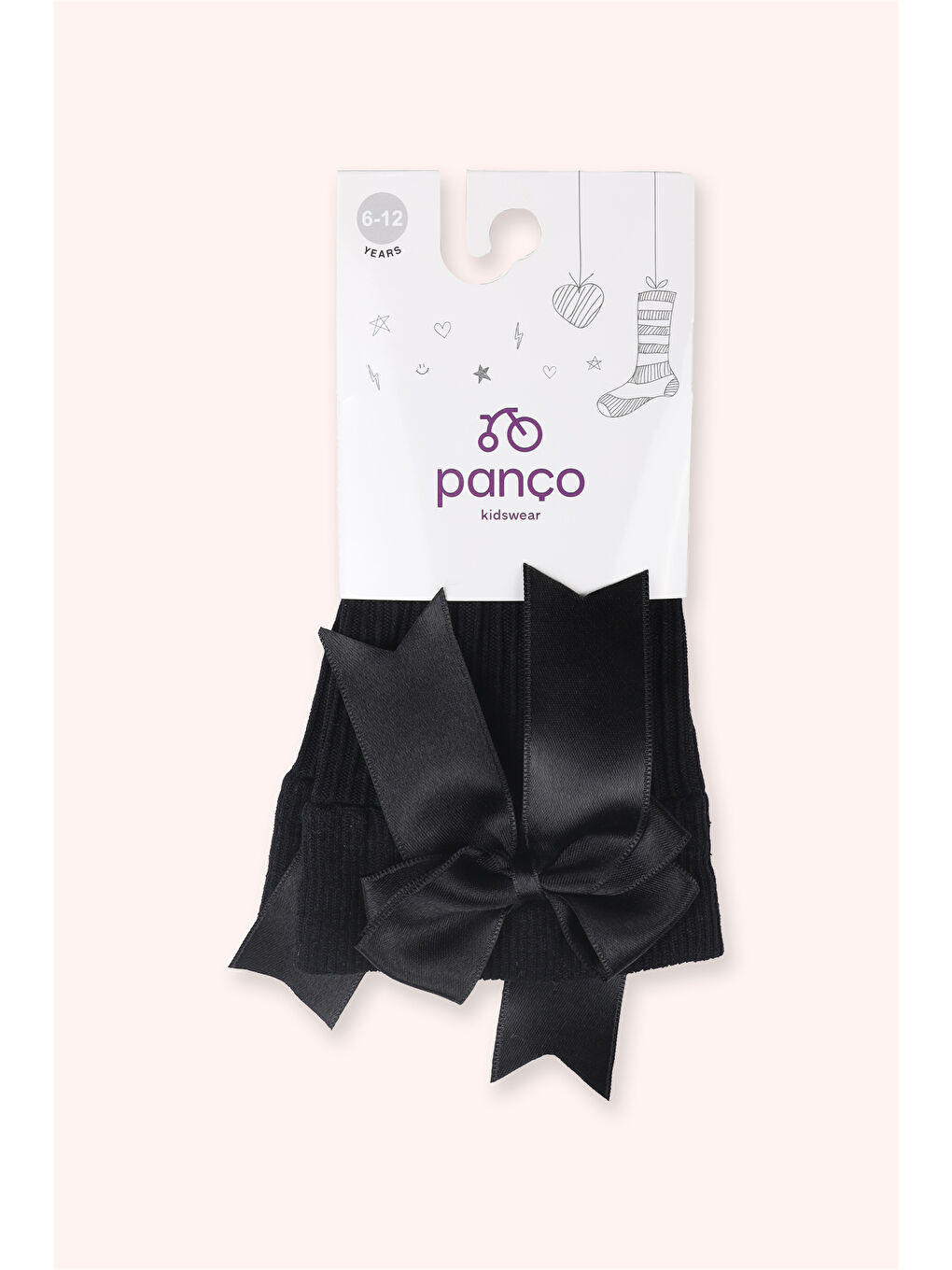 Kız Bebek Kurdela Detaylı Dizaltı Siyah Çorap-1