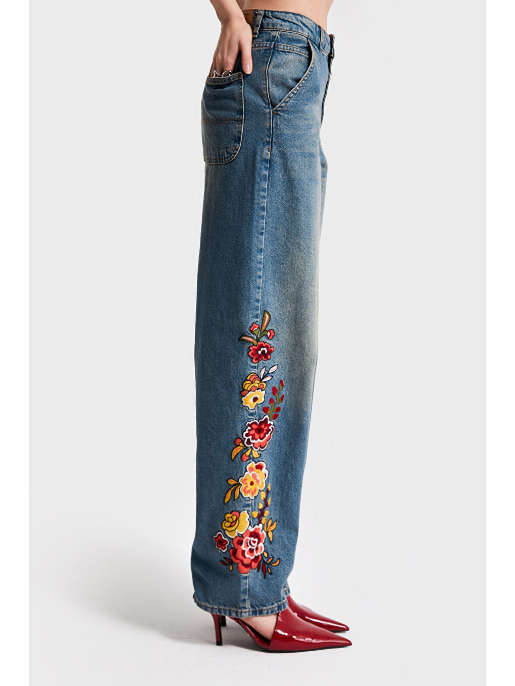 Mavi Kadın T.Kot Rengi 2S566 Çiçek Nakışlı Skater Fit Tasarım Denim-2
