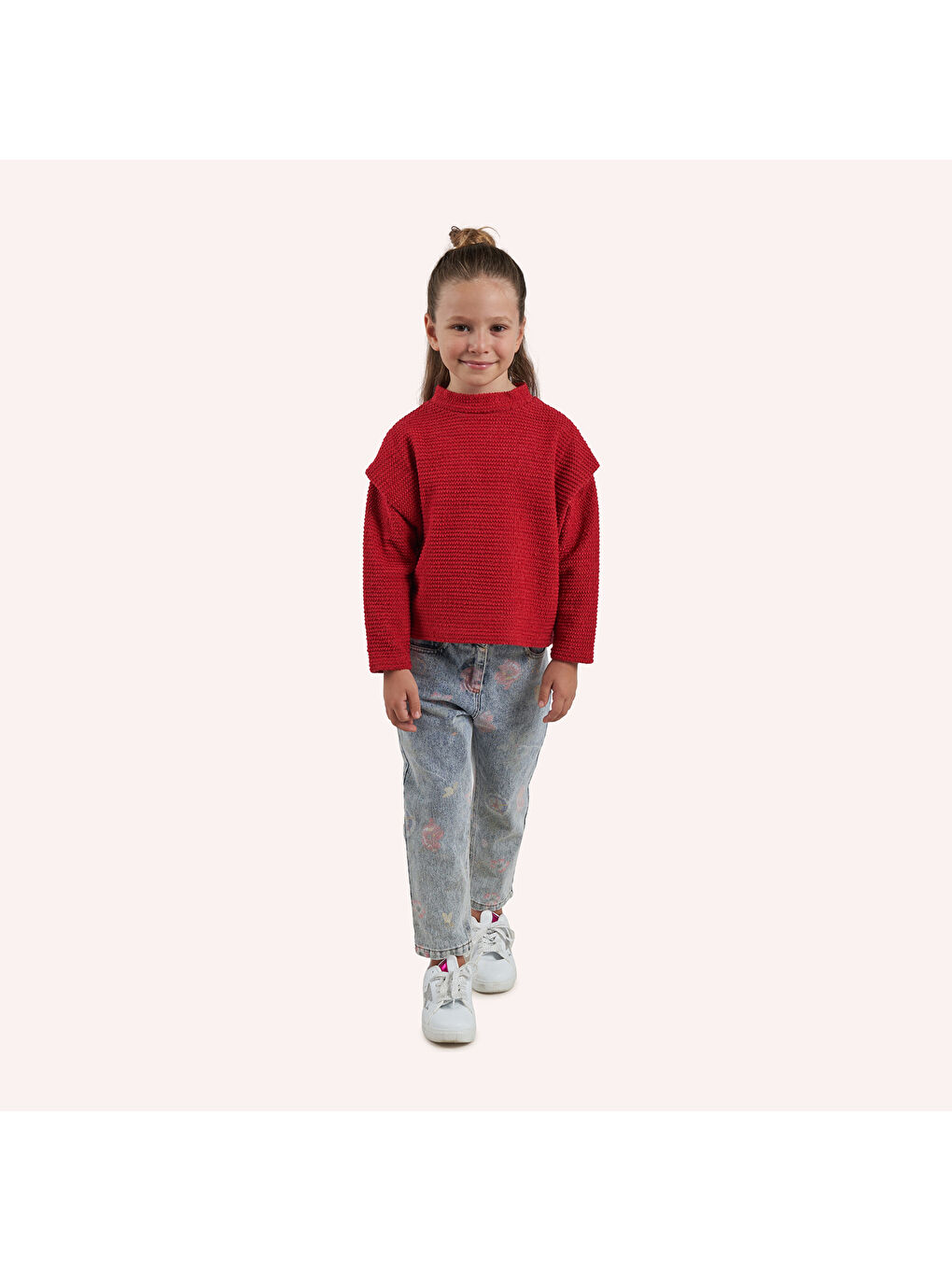 Panço Kirmizi Kız Çocuk Dokulu Örme Triko - 3
