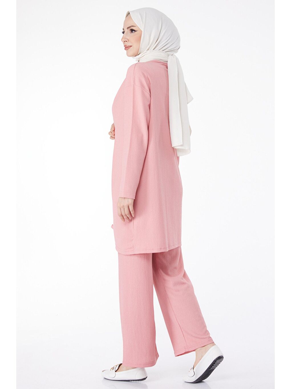 Ceket Yaka Kadın Pembe Kimono Pantolon İkili Takım - 25113-3