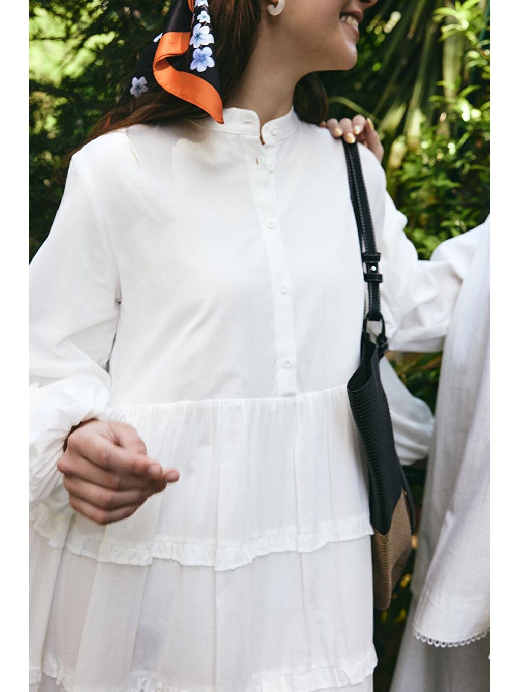 Azur Vual Katlı Uzun Elbise Ekru-2