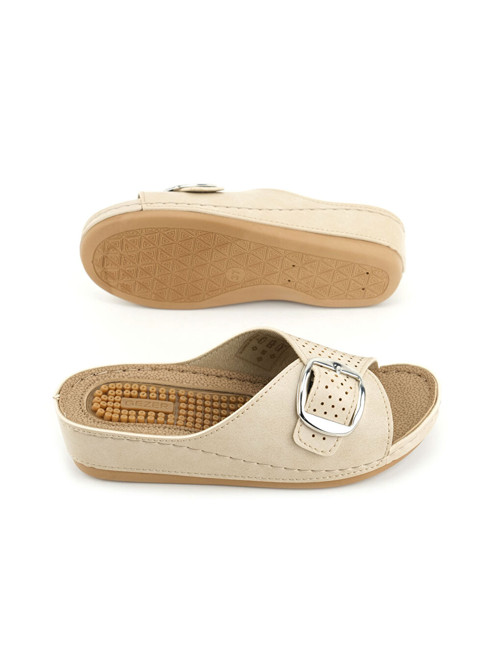 Ekru Kadın Yazlık Masaj Taban Tek Toka Ayarlanabilir Yüksek Topuk Günlük Terlik-4