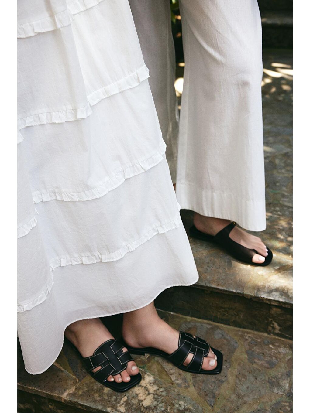 Azur Vual Katlı Uzun Elbise Ekru-5