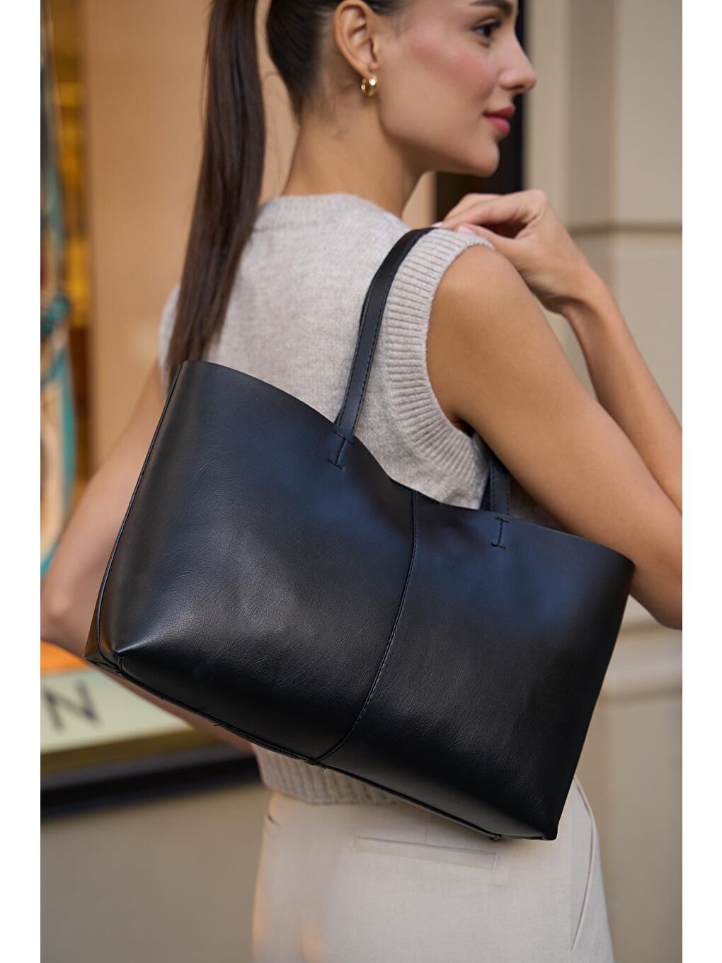 Minimal Tote El Ve Omuz Çantası Siyah