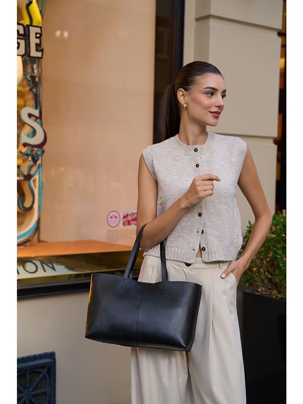 Minimal Tote El Ve Omuz Çantası Siyah-3