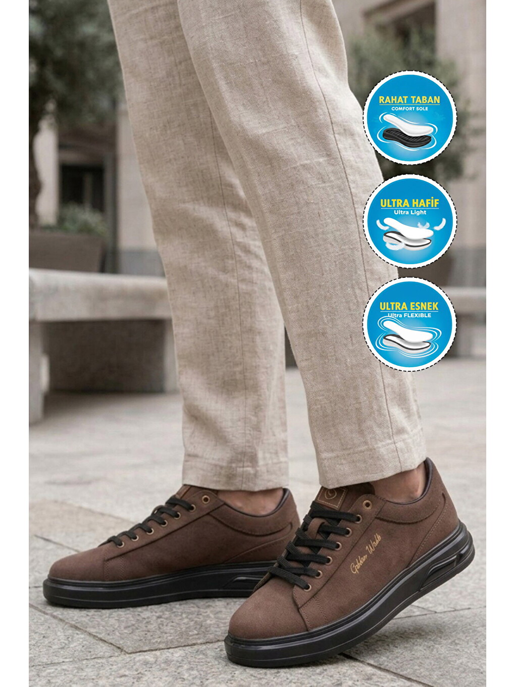 Kahverengi Erkek Kahve Bağcıklı Kalın Taban Erkek Casual Ayakkabı Sneaker 8078 Dashor M-2