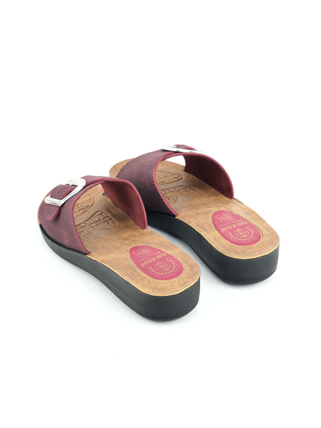 Bordo Kadın Yazlık Suni Deri Tek Toka Ayarlanabilir Rahat Taban Günlük Terlik-3