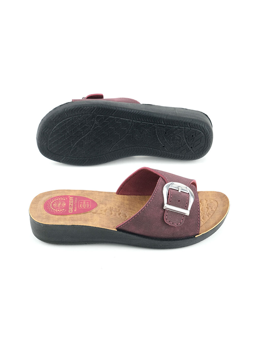 Bordo Kadın Yazlık Suni Deri Tek Toka Ayarlanabilir Rahat Taban Günlük Terlik-4